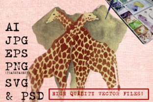 Elephants Between Cople Giraffes Watercolors