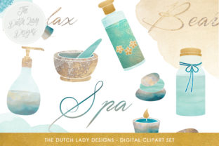Spa Retreat Clipart Set: Turquoise Gold Illustrations
